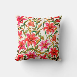 "Lebendige Lilienblüte: Impasto-Blumenmuster" Kissen