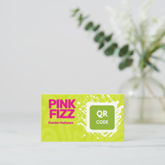Lebendige Limegrün und Rosa-Typografie-QR-Code Visitenkarte