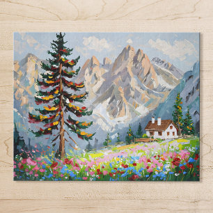 Lebendige Malerei Berg Wildblumen Hütte Kunst