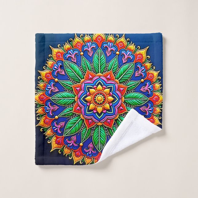 Lebendige Mandala-Kunst Badhandtuch Set (Waschlappen)