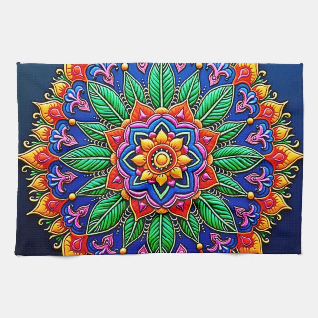 Lebendige Mandala-Kunst Geschirrtuch (Horizontal)