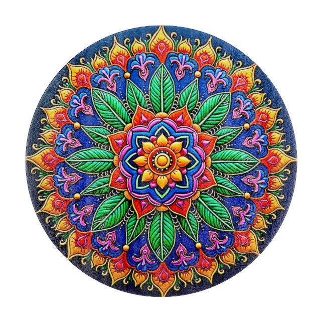 Lebendige Mandala-Kunst Schneidebrett (Vorderseite)
