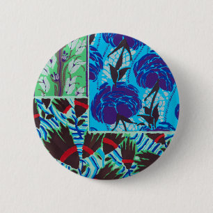 Lebendige Maximalistische Blaue und Grüne Florale Button