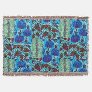 Lebendige Maximalistische Blaue und Grüne Florale Decke