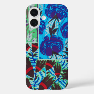 Lebendige Maximalistische Blaue und Grüne Florale iPhone 16 Hülle