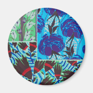 Lebendige Maximalistische Blaue und Grüne Florale  Magnet