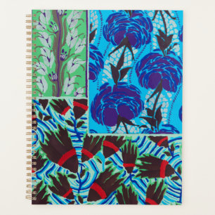 Lebendige Maximalistische Blaue und Grüne Florale Planer