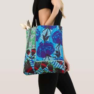 Lebendige Maximalistische Blaue und Grüne Florale  Tasche