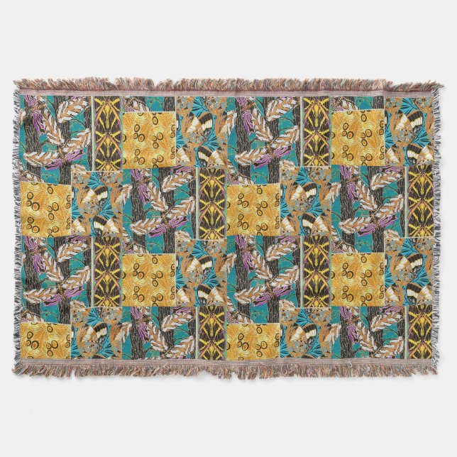 Lebendige maximalistische Teal- und violette Schme Decke (Vorderseite)