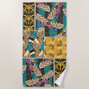 Lebendige maximalistische Teal- und violette Schme Strandtuch