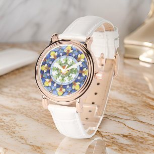 Lebendige Medallion Symmetrische Blätter Floral Ma Armbanduhr