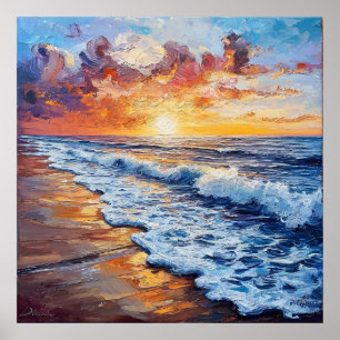 Lebendige Meereslandschaft bei Sonnenuntergang Poster