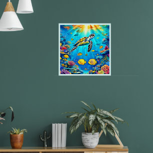 Lebendige Meeresschildkröten-Riff-Kunst Poster