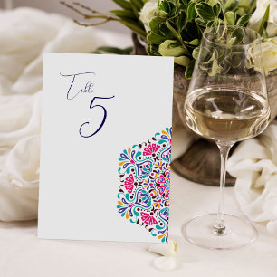 Lebendige mexikanische Fiesta-Regenbogen-Hochzeit Tischnummer