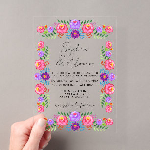 Lebendige mexikanische Floral Fiesta-Hochzeit Acryleinladungen