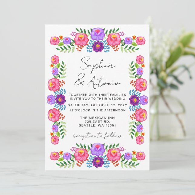 Lebendige mexikanische Floral Fiesta-Hochzeit Einladung (Stehend Vorderseite)