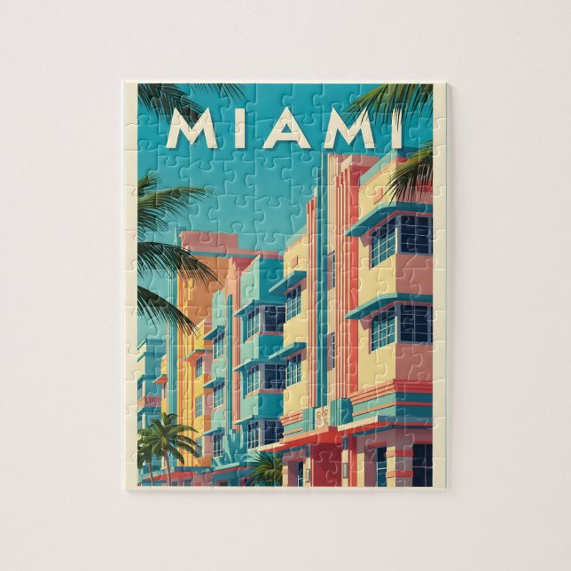 Lebendige Miami-Gebäude mit Palmen (Vertikal)