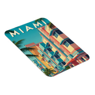 Lebendige Miami-Gebäude mit Palmen Magnet