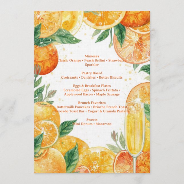 Lebendige Mimosa-Brunch-Karte – Watercolor Citrus Einladung (Vorderseite)