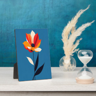 Lebendige minimalistische Blume auf blauem Kunstwe Fotoplatte