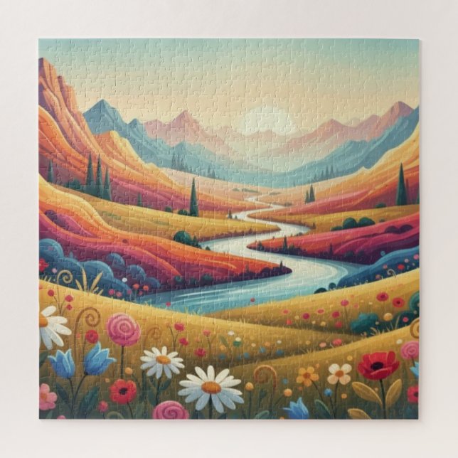 Lebendige moderne Berglandschaft mit Sonnenunterga (Vertikal)