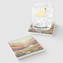 Lebendige moderne Berglandschaft mit Sonnenunterga
