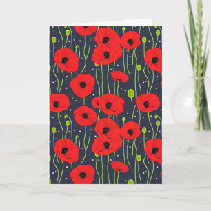 Lebendige moderne rote Mohnblumen-Muster-Kunst Karte