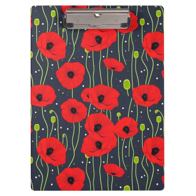 Lebendige moderne rote Mohnblumen-Muster-Kunst Klemmbrett (Vorderseite)
