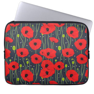 Lebendige moderne rote Mohnblumen-Musterkunst Laptopschutzhülle