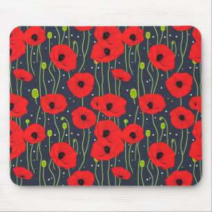 Lebendige moderne rote Mohnblumen-Musterkunst Mousepad