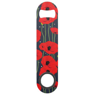 Lebendige moderne rote Mohnblumen-Musterkunst Speed Flaschenöffner