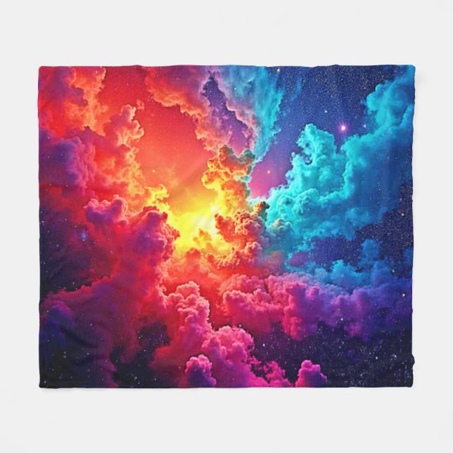 Lebendige Nebel-Kunst: Kosmische Farb-Kunst Fleecedecke (Vorderseite (Horizontal))