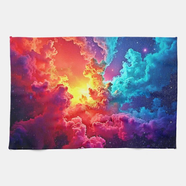 Lebendige Nebel-Kunst: Kosmische Farb-Kunst Geschirrtuch (Horizontal)