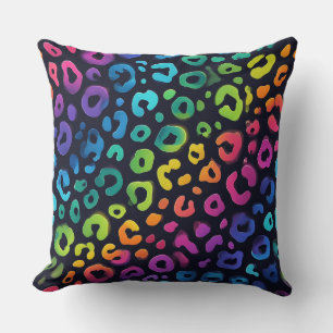 Lebendige Neon-Akzente Regenbogen-Leopardenprint Kissen