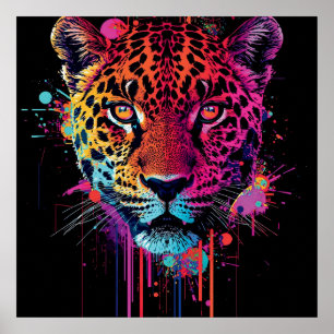Lebendige Neon-Leoparden-Wandkunst Poster