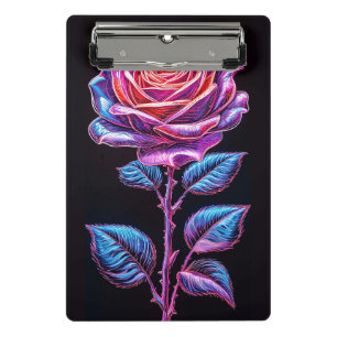 Lebendige Neon-Rosen-Blumen-Illustration Mini Klemmbrett