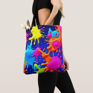 Lebendige Neon-Spritzer auf dunkler Leinwand Tasche