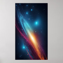 Lebendige Neonblaue Orange Abstrakte Galaxie Nebel