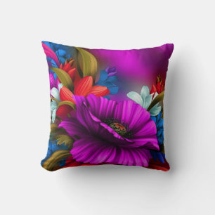 Lebendige neonfarbene Blumen-Digitalkunst-Illustra Kissen