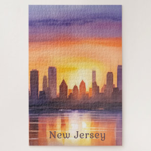 Lebendige New Jersey-Wasserfarben-Sonnenuntergangs