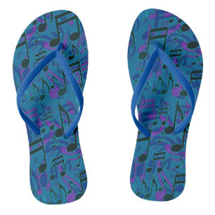 Lebendige Noten Musikalische Muster Blau Lila Flip Flops