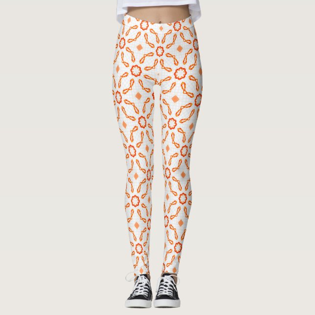 Lebendige Orange-Rote Blumen- und Schleifenmuster- Leggings (Vorderseite)