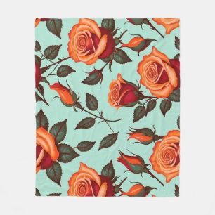Lebendige orange und rote Rosen Fleecedecke