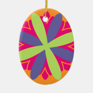Lebendige orangefarbene Blumenformen Keramik Ornament