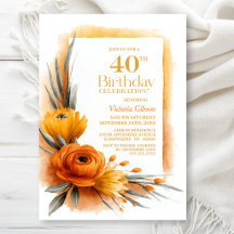 Lebendige Orangefarbene Blumenparty zum 40. Geburt