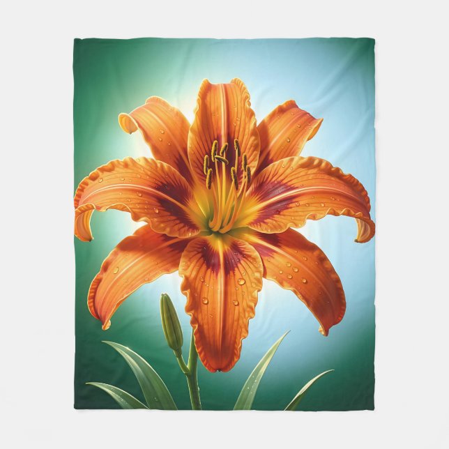 Lebendige Orangefarbene Lilienblüte Fleecedecke (Vorderseite)