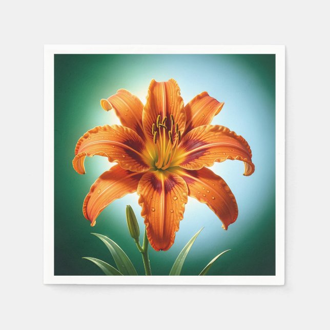 Lebendige Orangefarbene Lilienblüte Serviette (Vorderseite)
