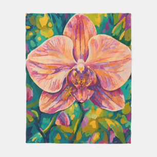Lebendige Orchideen-Blumen-Farbige Wandkunst Fleecedecke