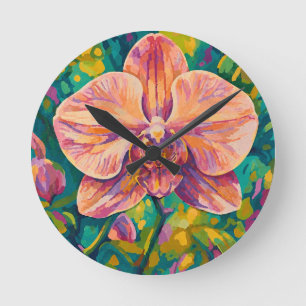 Lebendige Orchideen-Blumen-Farbige Wandkunst Runde Wanduhr