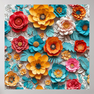 🌸 Lebendige Papier-Blumen-Origami-Regenbogen-Blüt Poster
